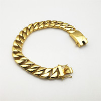 Chaînes cubaines de 15 mm de large avec fermoir à boîte, acier inoxydable plaqué or 18 carats, collier chaîne cubaine, fabrication de haute qualité, chaînes cubaines épaisses