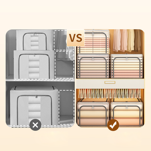 صندوق تخزين ملابس مستطيل قابل للطي من البلاستيك الشفاف، سعة كبيرة، منظم بتصميم عصري للمنزل وخزانة الملابس - Product Image 6