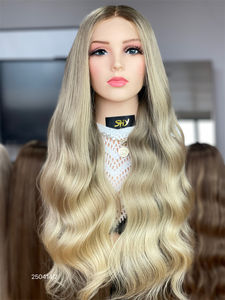 Envío gratis 24 "largo Balayage rubio ceniza cabello humano HD 13X5 Patchwork pelucas delanteras de encaje con orejeras banda de silicona antideslizante - Product Image 2