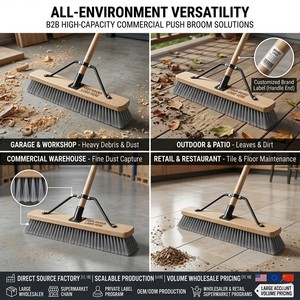 Balai à pousser commercial robuste de 24'' et 36'' pour usage intensif – Vente en gros |   Poignée en bois massif avec support en acier anti-basculement |   Fabricant OEM/ODM - Product Image 4