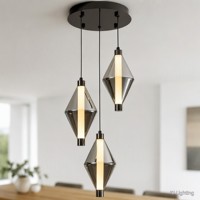 Lustre LED moderne noir en forme de diamant pour salle à manger, îlot de cuisine, escalier