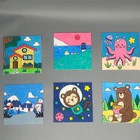 Kit de peinture sur toile de vente chaude 20*20cm pour enfants, panneau de toile pré-imprimé avec peinture acrylique, pinceau, chevalet