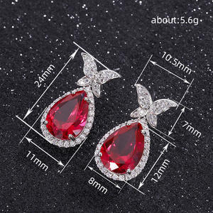 Eleganti Orecchini Pendenti a Farfalla con Rubino Rosso, Montatura in Argento 925, Gioielli Romantici in Cristallo per Matrimonio, Modello E3041 - Product Image 6