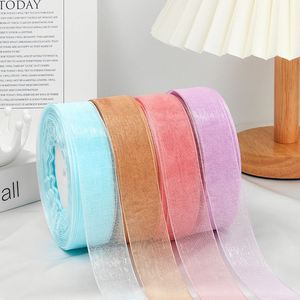 Bobine de ruban en satin, gros-grain et mousseline de soie, 4cm*50 yards, tulle transparent, pour emballage cadeau, anniversaire, mariage, gâteau - Vente en gros fabricant - Product Image 3