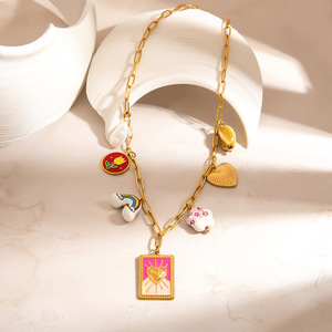 Collier DIY en acier inoxydable avec breloques arc-en-ciel, chaîne de clavicule plaquée or 18 carats pour femme, pendentif tendance, cadeau - Product Image 3