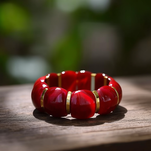 Fashion Bangle 316L Stainless Steel PVD Gold Plating Sustainable Resistant <b>Red</b> Beaded Design - Product Image 3