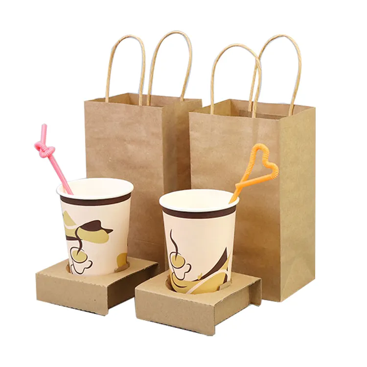 卸売カスタムロゴミルク茶Coffee Packaging Bag Food Takeaway Bag Gift Paper Bag