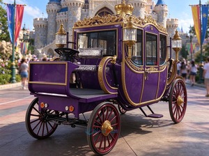 Calèche royale électrique violette avec garniture dorée, véhicule de tourisme à quatre roues, calèche royale personnalisée - Product Image 3