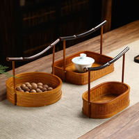 Panier de service en bambou naturel tissé à la main avec poignée, plateau en bambou multi-formes, organisateur tissé écologique, décoration d'intérieur de style chinois