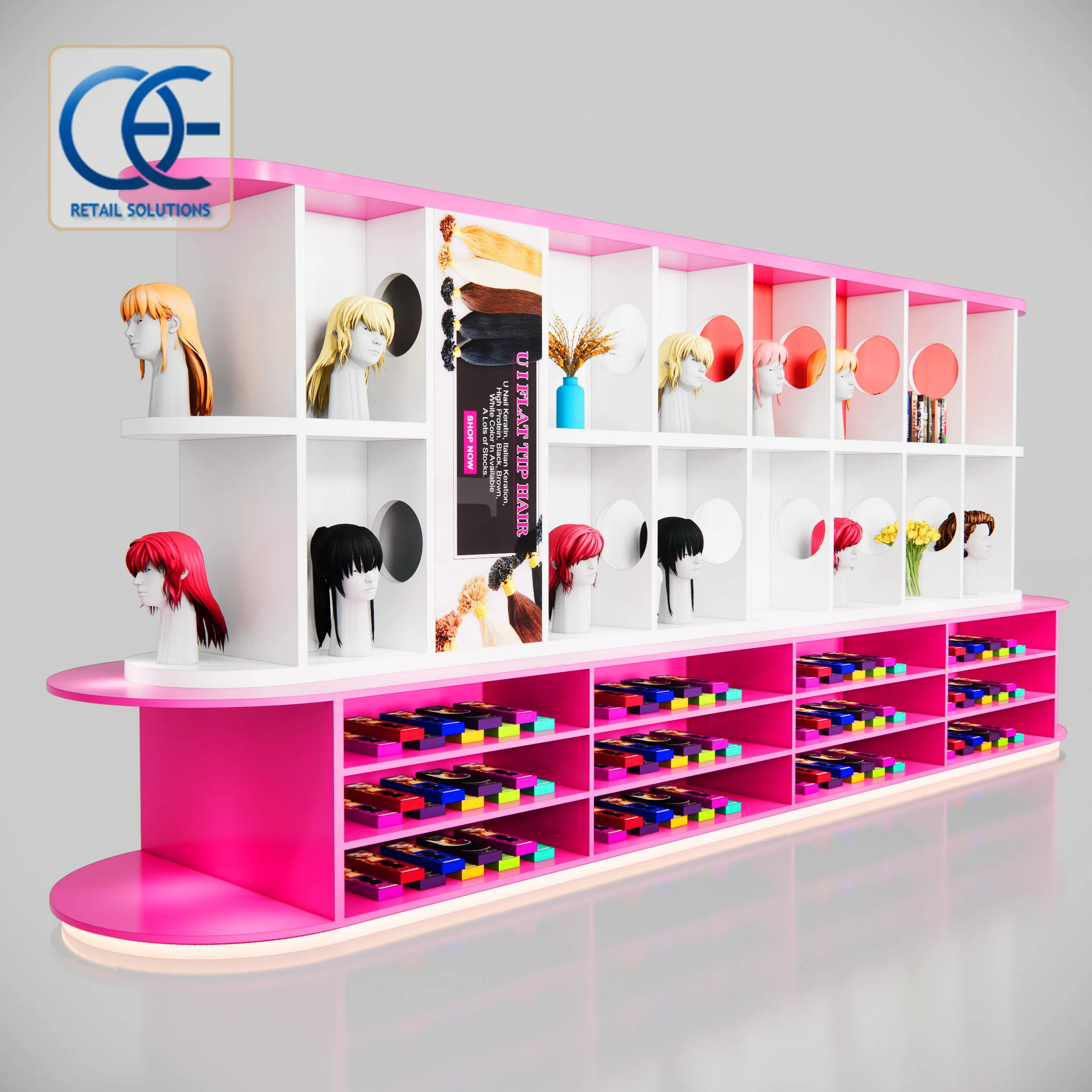 Cosmetic Makeup Display Shelf Wig Shop Beauty Salon Furniture Interior Showcase Design Idea