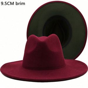 Wholesale Hot Selling Fall Autumn Winter 9.5cm Brim Dual Color Jazz Top <b>Hat</b> Fashion Casual Two Tone <b>Fedora</b> <b>Hats</b> for Women <b>Men</b> - Product Image 5