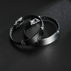 Customized Trendy Fashion Braided Wristband Bangle Stainless Steel Unisex Bracelet with Lettering Engraved Logo - Product Image 4