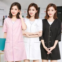 Uniforme de salon de beauté pour femmes, haut de gamme, printemps/automne, manches courtes, blanche, esthétique, tatouage, bien-être, logo brodé gratuit