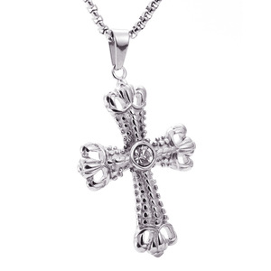 <b>Cross</b> Pendant Necklace Zinc Alloy Bezel Setting Gemstone For Men Women Fashion Jewelry Gift - Product Image 1