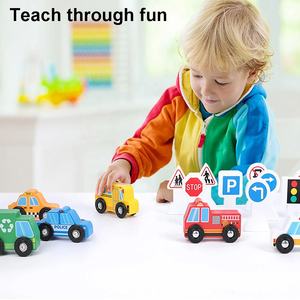 लकड़ी के यातायात वाहन मॉडल खिलौने 9 यातायात संकेत और 6 कार ब्लॉक प्ले सेट स्ट्रीट संकेत काम कार लकड़ी शैक्षिक खिलौना - Product Image 3