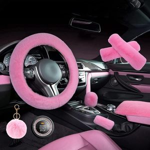 Chaleur longue peluche épaulettes accoudoir coussin fourrure velours frein à main changement de vitesse couverture <span class=keywords><strong>rose</strong></span> moelleux voiture <span class=keywords><strong>volant</strong></span> couverture ensemble - Product Image 1