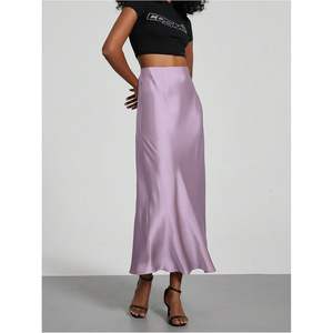 Falda Midi de Satén Personalizada para Mujer, Cintura Alta, Asimétrica, con Abertura, Elegante, para Oficina - Product Image 4