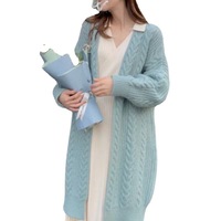 Pull long en tricot pour femme, style automne-hiver, simple, ample, torsadé, cardigan maxi