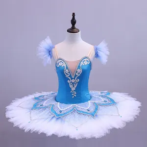 T0165 Robe de ballet classique professionnelle pour adulte, tutu de ballerine à plis bleus dégradés - Product Image 1