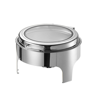 Chauffe-plat de luxe commercial en acier inoxydable argenté avec couvercle en verre rond, chauffe-plat à combustible pour buffet extérieur
