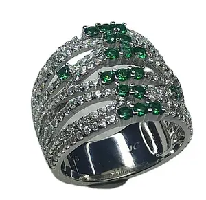 925 Sterling Silver Ring with NM Brilliant Cut Green Zircon Gems Fine Jewelry Platinum Plated for Parties and Special Occasions