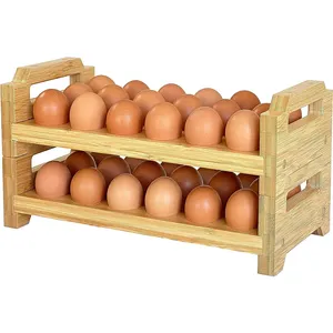 Encimera de soporte para huevos de bambú, bandeja contenedora de almacenamiento de huevos frescos de granja apilable para huevos, estante organizador de huevos para mostrador de cocina