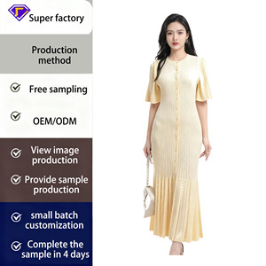<span class=keywords><strong>Vestido</strong></span> Maxi de <span class=keywords><strong>Punto</strong></span> Acanalado <span class=keywords><strong>Beige</strong></span> para Mujer, Venta al por Mayor de Fábrica, <span class=keywords><strong>Vestido</strong></span> Formal con Botones en la Parte Delantera y Mangas Abullonadas - Product Image 2