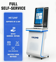 Kioscos de Autopago para Bibliotecas HAUMR, Terminal Móvil RFID para Devolución y Préstamo de Libros, Equipado con Base de 4 Ruedas para Fácil Movimiento