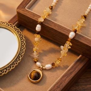 Collier en acier inoxydable <span class=keywords><strong>CL</strong></span> Natural Tiger's Eye plaqué or 18 carats avec perles de culture d'eau douce et cristaux, bijoux pour femme, cadeau tendance 2026 - Product Image 3
