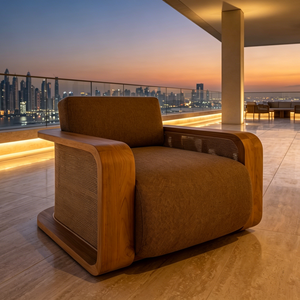 Canapé d'extérieur moderne pivotant à 360° en teck, 1 place, fauteuil de luxe pour projets hôteliers et de complexes hôteliers - Product Image 1