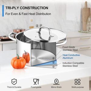 Marmite de cuisson 8QT pour la maison, robuste, grande, compatible induction, avec revêtement composite, pour braiser, faire frire et cuire les soupes - Product Image 3