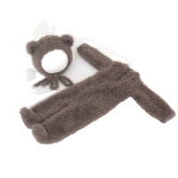 Ensemble bonnet et barboteuse à pattes en tricot doux motif éléphant moelleux, tenue barboteuse bonnet ourson en peluche, accessoires de photographie nouveau-né