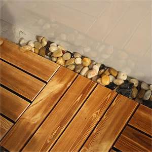 SHENGCHENG Interlocking Wooden Floor Tiles Carbonized Wood <b>Deck</b> Tiles Outdoor Patio Terrace Balcony Flooring - Product Image 1