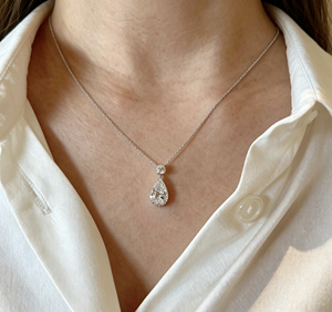 Collar de diamantes cultivados en laboratorio personalizado, cadena chapada en oro de 10/14/18k, corte pera/esmeralda/radiante de 1/2/3 quilates, certificado IGI, claridad VS1/VVS1 - Product Image 1