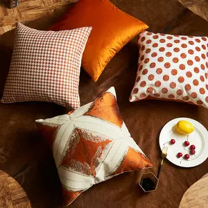 Vente en gros de taie d'oreiller tissée en jacquard à motif géométrique orange de luxe taies de coussin de canapé