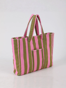 Bolsas de Playa de Tela de Rizo Personalizadas al por Mayor con Logotipo, Bolsas de Viaje a Rayas de Gran Capacidad para Mujer - Product Image 3