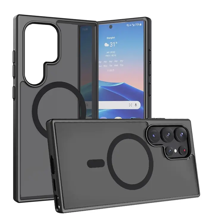 Роскошный черный полупрозрачный Магнитный чехол для телефона с беспроводной зарядкой для Samsung Galaxy S24 ультра ударопрочный чехол-накладка
