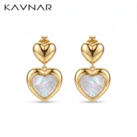 Boucles d'oreilles clous vintage pour femmes, plaqué or 14K, laiton, tige en argent 925, double cœur en coquillage, sûres pour les peaux sensibles, Saint-Valentin, OEM