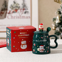 Ensemble de tasses en céramique verte de Noël créatives de haute qualité personnalisées avec couvercle et cuillère, tasse en porcelaine rouge, boîte cadeau pour cadeaux de mariage