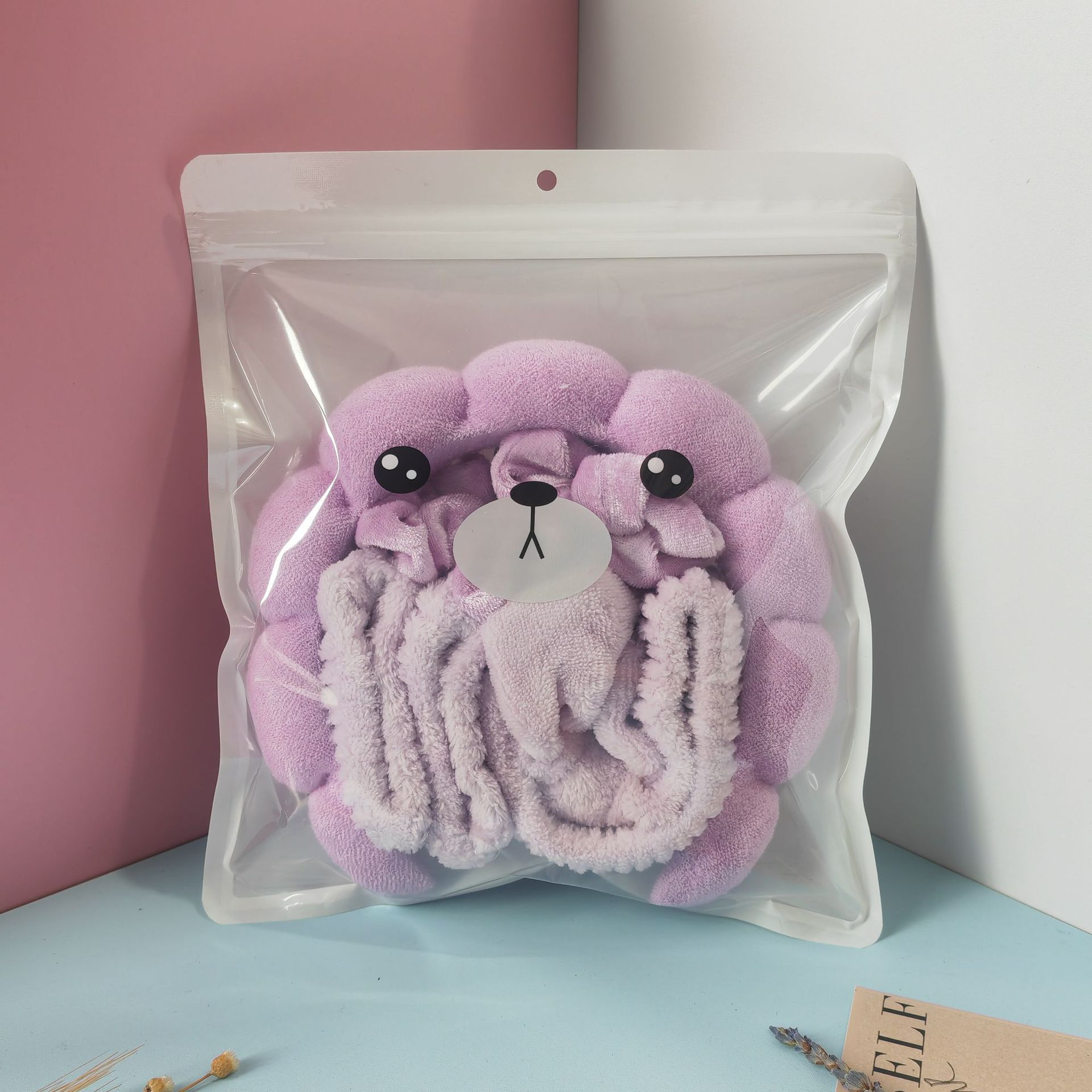 Ensemble de 6 élastiques à cheveux en velours violet, sac à fermeture éclair