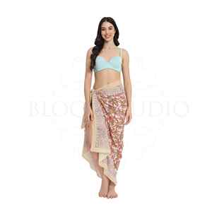 Pareo de algodón con estampado a mano en arena color melocotón oxidado para mujer, ligero, para cubrir el bikini, ideal para la playa y resorts de verano. - Product Image 3