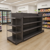 Étagère de supermarché métallique perforée, présentoir autoportant double face à 4 niveaux, installation rapide pour magasin de détail