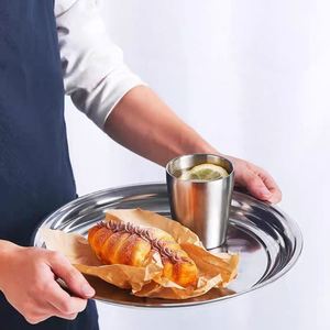 Stainless Steel Round <b>Mirror</b> Polished Shallow Plate Multi Size Food Bbq Hot Pot Restaurant Kitchen Serving <b>Tray</b> - Product Image 5