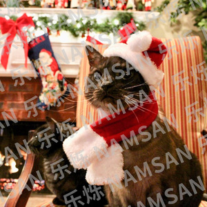 Christmas <b>Hat</b> Scarf Set For Cats Cotton Adjustable Pet Ornament Small Pets <b>Holiday</b> Costume - Product Image 3