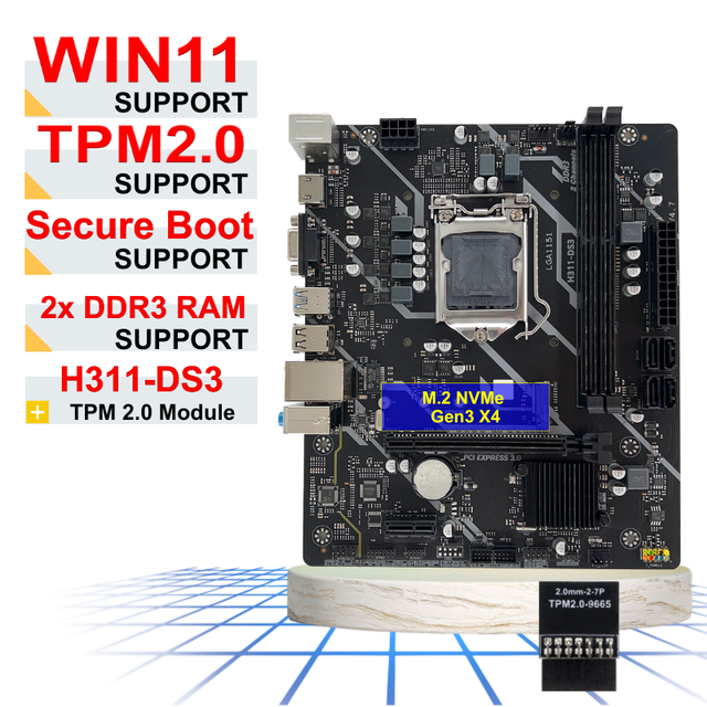 NEW H311-DS3 Equipped Physical TPM 2.0 Supports Intel 6th-9th Gen CPU 2X DDR3 DIMM NVMe M2 SATA3.0 USB3.0 H310 Motherboard
