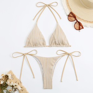 Nova Chegada Lace up Triângulo Branco Biquíni Conjunto Swimwear + Beachwear Bom Stretchy Acolchoado Maiô Sexy Sling Biquíni Beachwear - Product Image 6