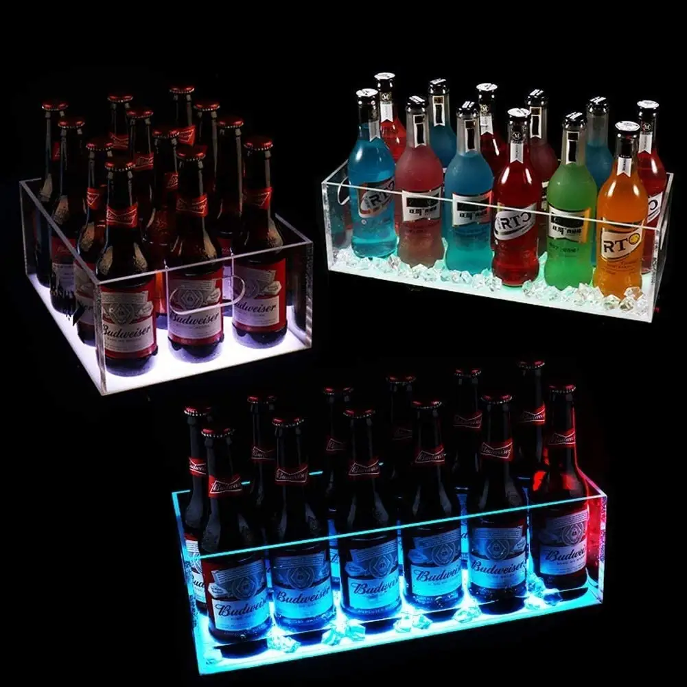 Cubo de hielo luminoso de acrílico personalizado, barra luminosa para botella de vino, pantalla Led, caja de luz