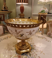 Palais français Antique en céramique de luxe avec laiton peint à la main fleur et oiseau porcelaine maison salon rétro décoration de bureau
