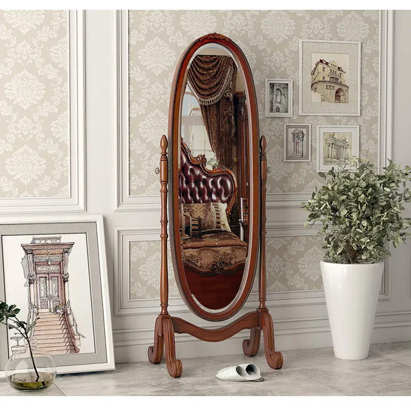 Americano Antico Spogliatoio Specchio In Piedi di Legno Figura Intera Lunghezza Del Pavimento Specchio L435