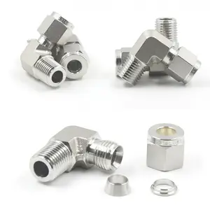 Acessórios para instrumentos Tubo de 1/4" x 1/4" NPT rosca macho Virola Tubo de compressão acessórios em aço inoxidável 316L Cotovelo 90